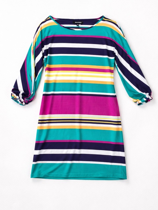 Ellen Tracy Dresses & Skirts - Ellen Tracy Multicolor Striped Dress | Bright 3/4 Sleeve Shift Dress Size 10